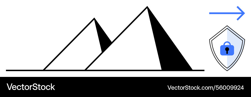 Pyramid structures with arrow and lock shield Pyramid structures with arrow and lock shield vector image