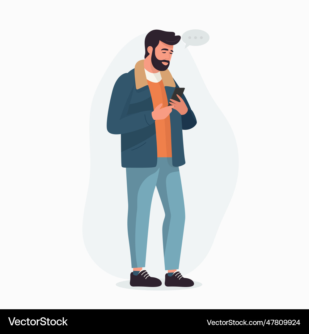 Young man boy teen auf smartphone Young man boy teen auf smartphone vektorbild