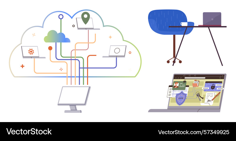 Cloud computing network with cybersecurity Cloud computing network with cybersecurity vector image