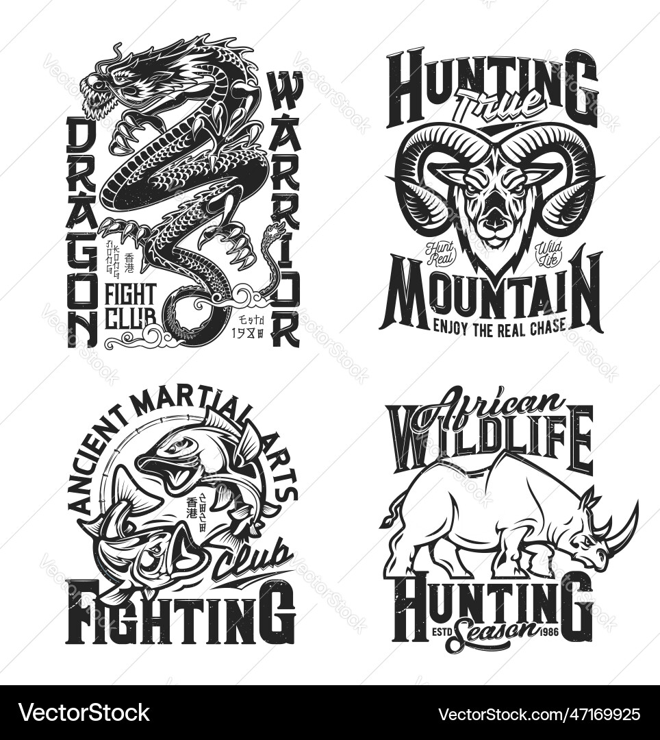 Dragon rhino goat fish sport mascots and prints Dragon rhino goat fish sport mascots and prints vector image
