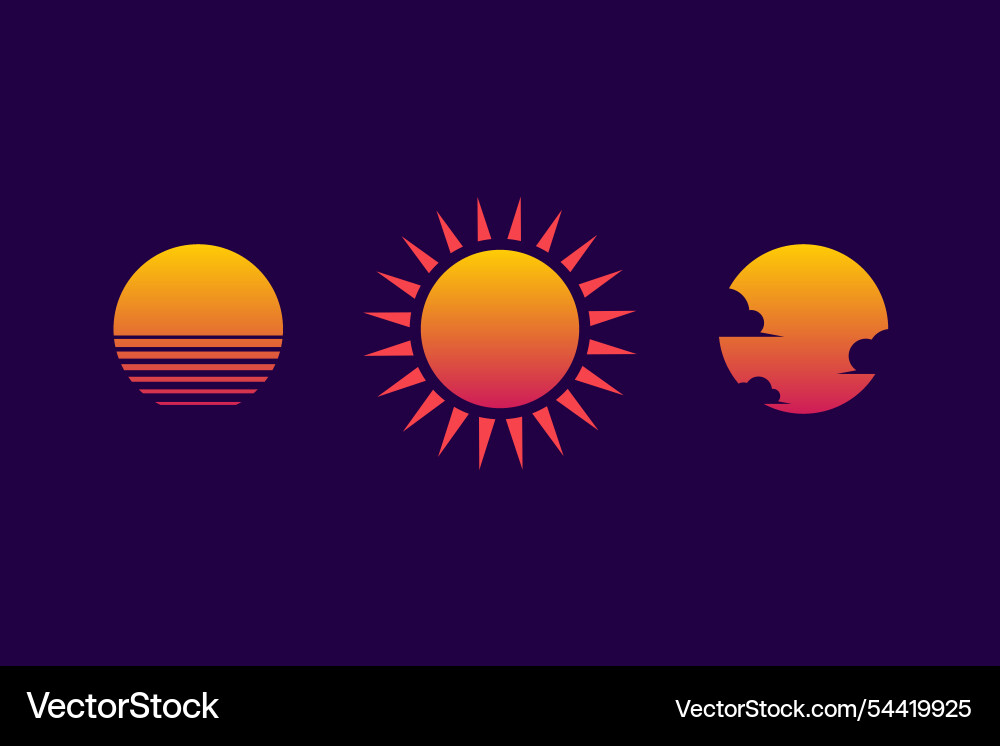 Retro Sonnenuntergang Sonne für Cyberpunk Set von Neon Retro Sonnenuntergang Sonne für Cyberpunk Set von Neon vektorbild