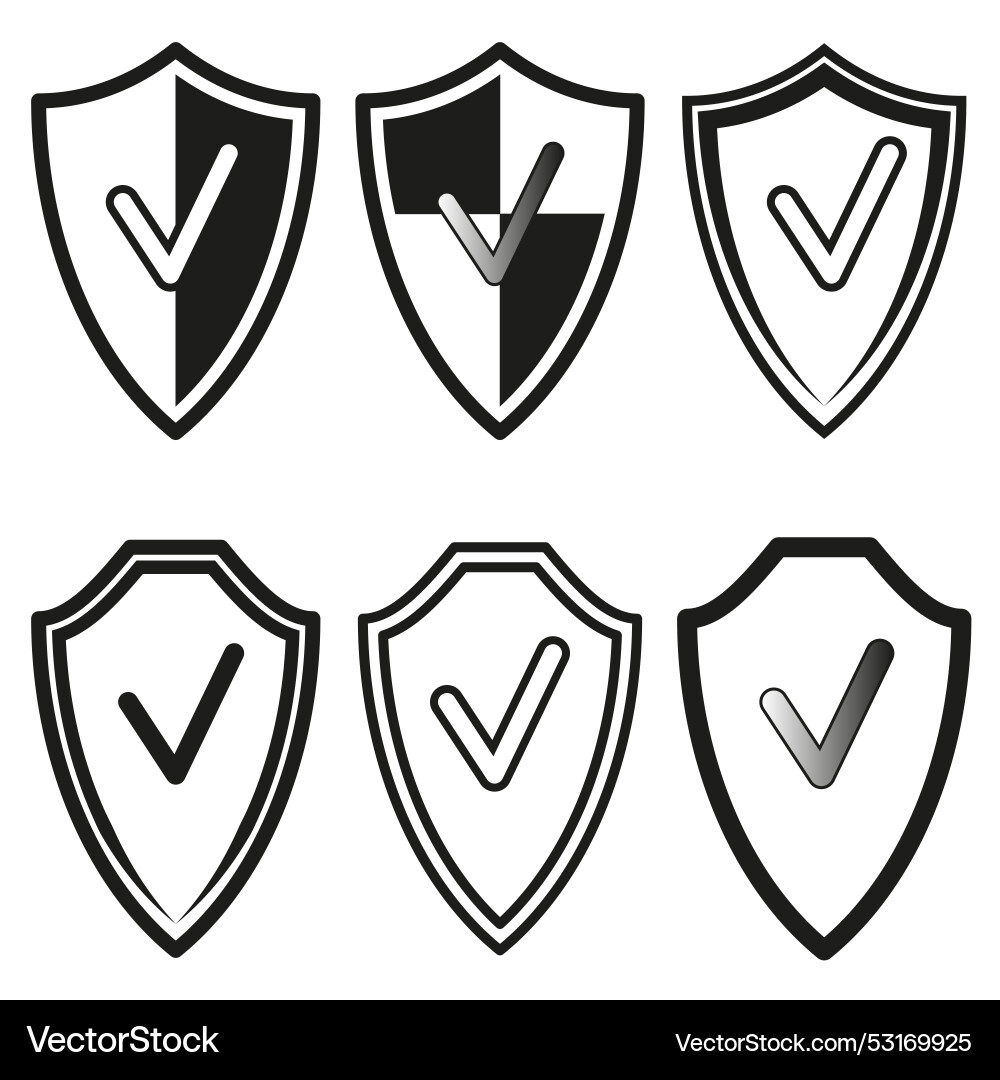 Set of shield icons with check marks security Set of shield icons with check marks security Vector Image