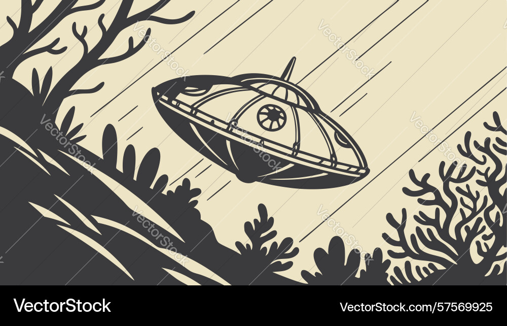 Ufo beaming down in forest mysterious encounter Vector Image