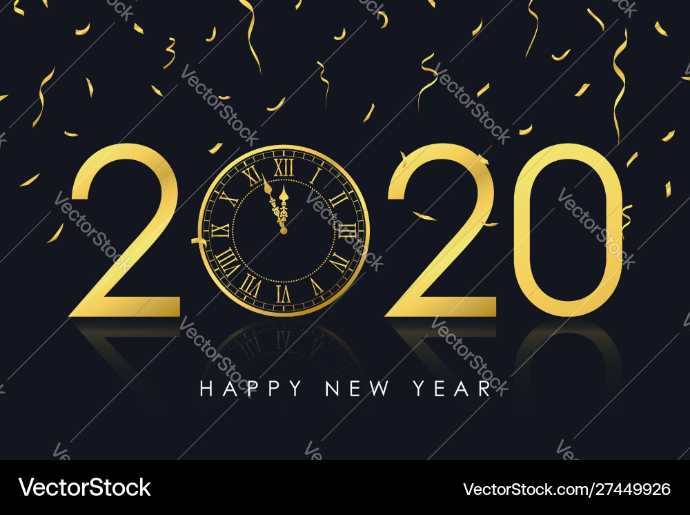2020 new year card with gold clock 2020 new year card with gold clock vector image