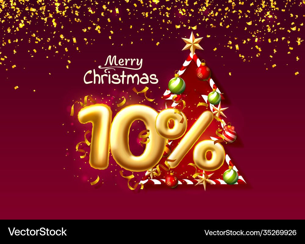 Merry christmas sale 10 off balloon number Merry christmas sale 10 off balloon number vector image