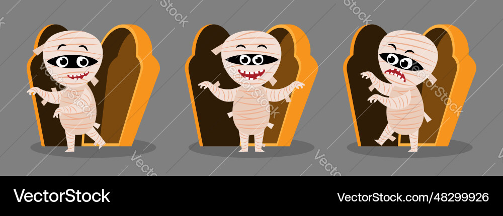 Set of cute mummy and coffin halloween cartoon Set of cute mummy and coffin halloween cartoon Vector Image