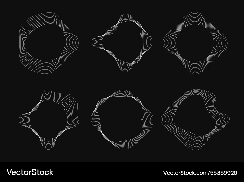 Set of round curved frames with dynamic wavy Set of round curved frames with dynamic wavy vector image