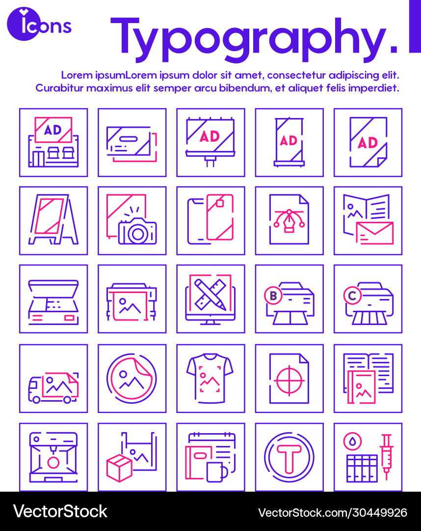 Typography symbols color linear icon set Typography symbols color linear icon set vector image