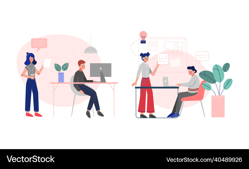 Young man and woman office employee engaged Young man and woman office employee engaged vector image