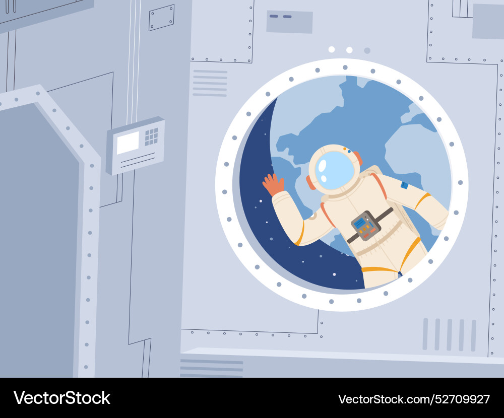 Astronaut working in outer space and looking Vector Image