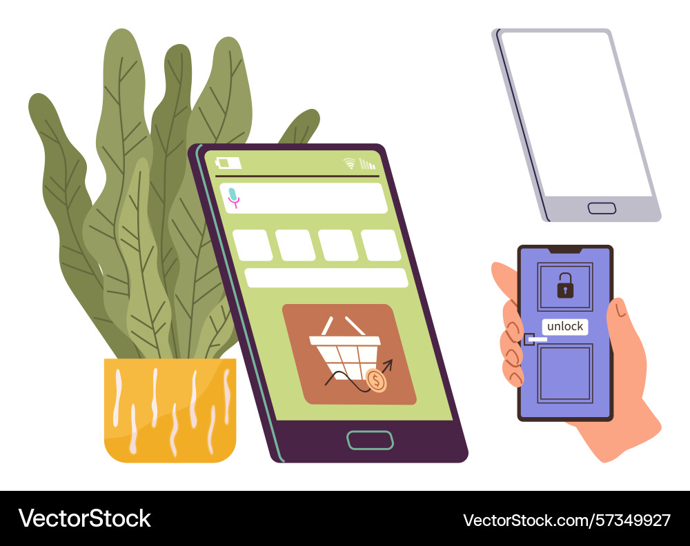 Digital shopping and secure device access Digital shopping and secure device access vector image