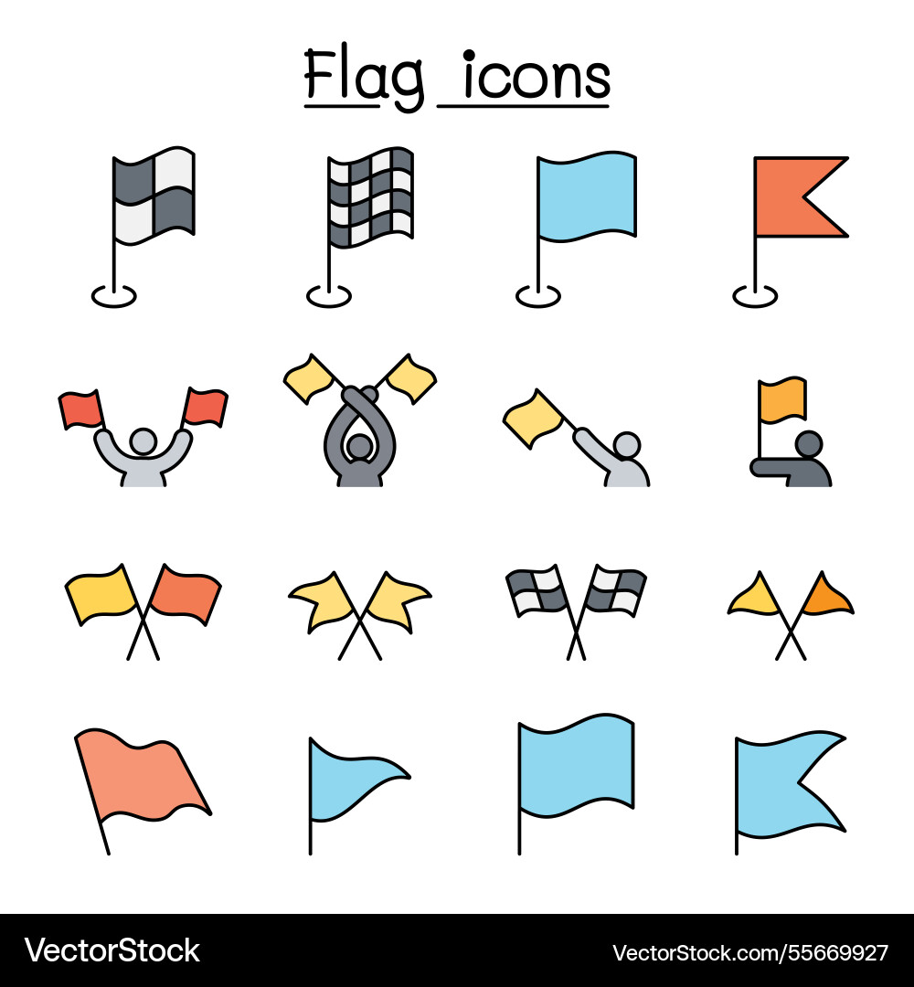 Flag icon set in color line style Vector Image