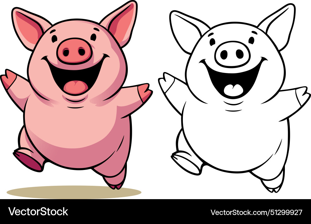 Glücklich Cartoon rosa Schwein geht für eine Umarmung Glücklich Cartoon rosa Schwein geht für eine Umarmung vektorbild