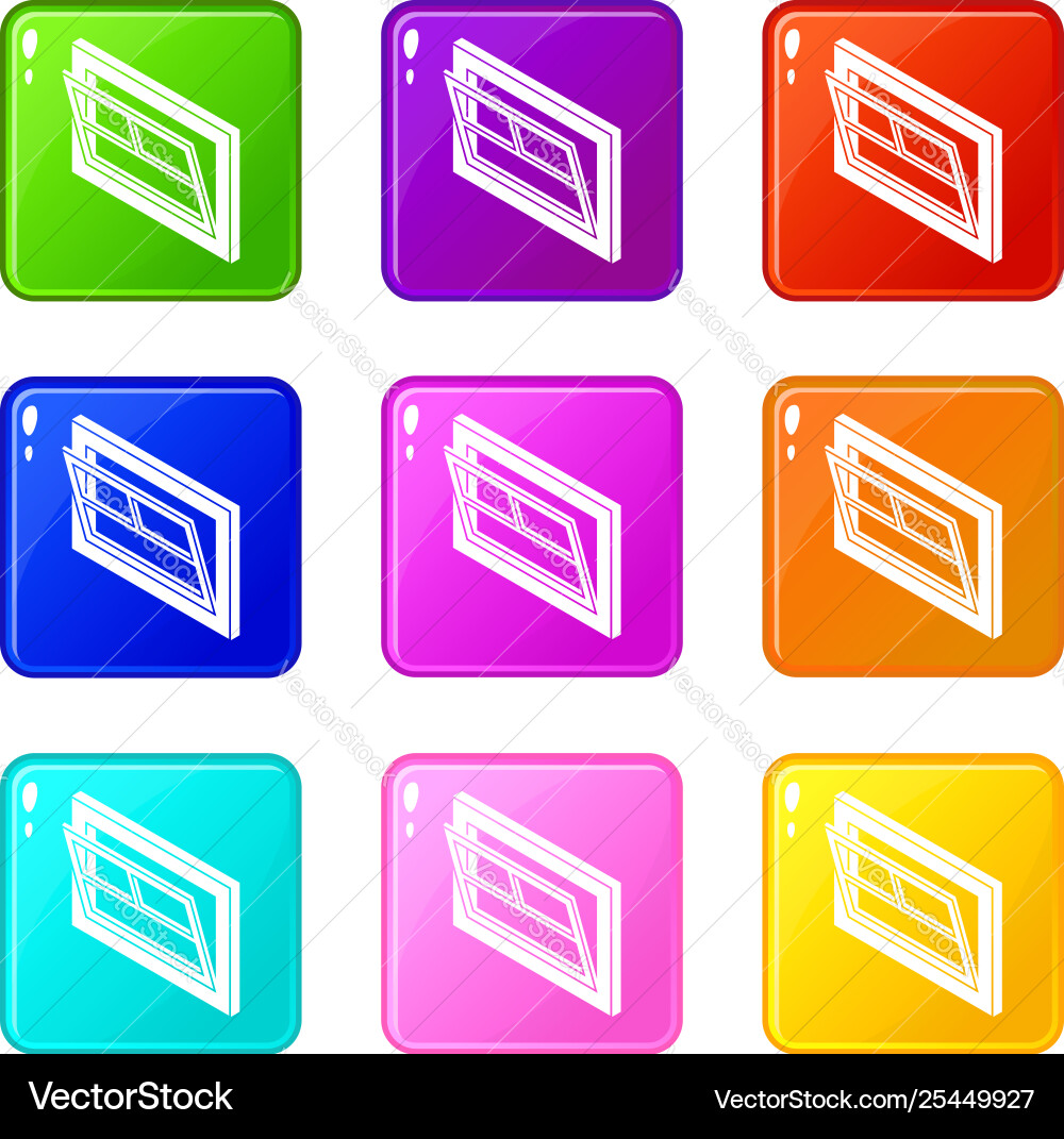 Open window leaf icons set 9 color collection Open window leaf icons set 9 color collection vector image