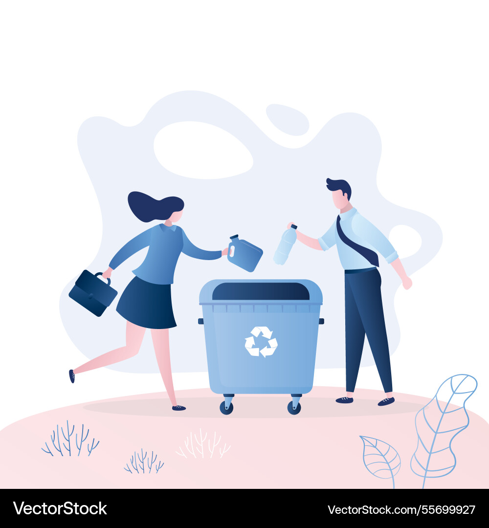 People throw garbage in a large trash can People throw garbage in a large trash can Vector Image