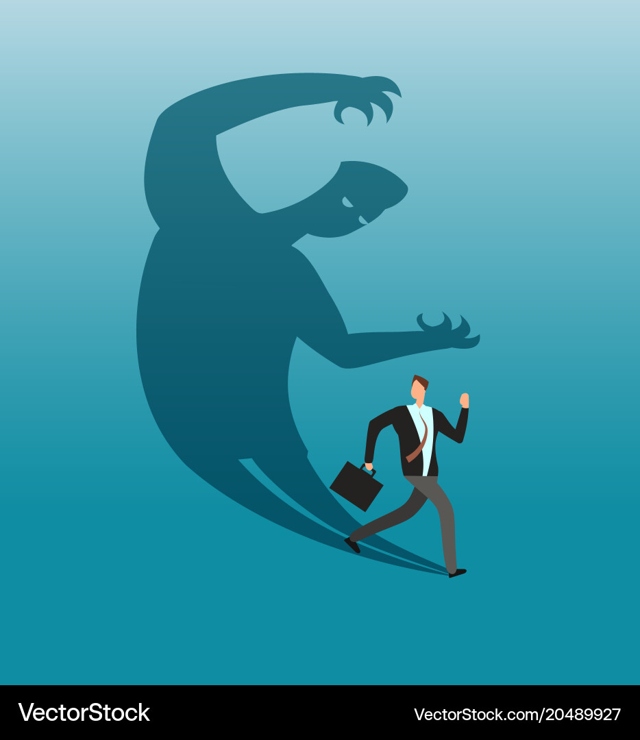 Scared businessman running away in panic from own vector image