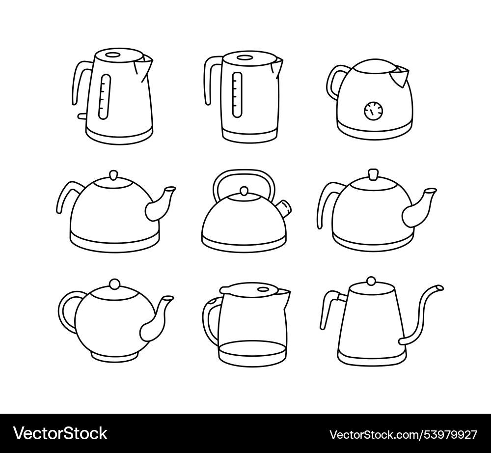 Various styles of electric kettle - editable line Vector Image