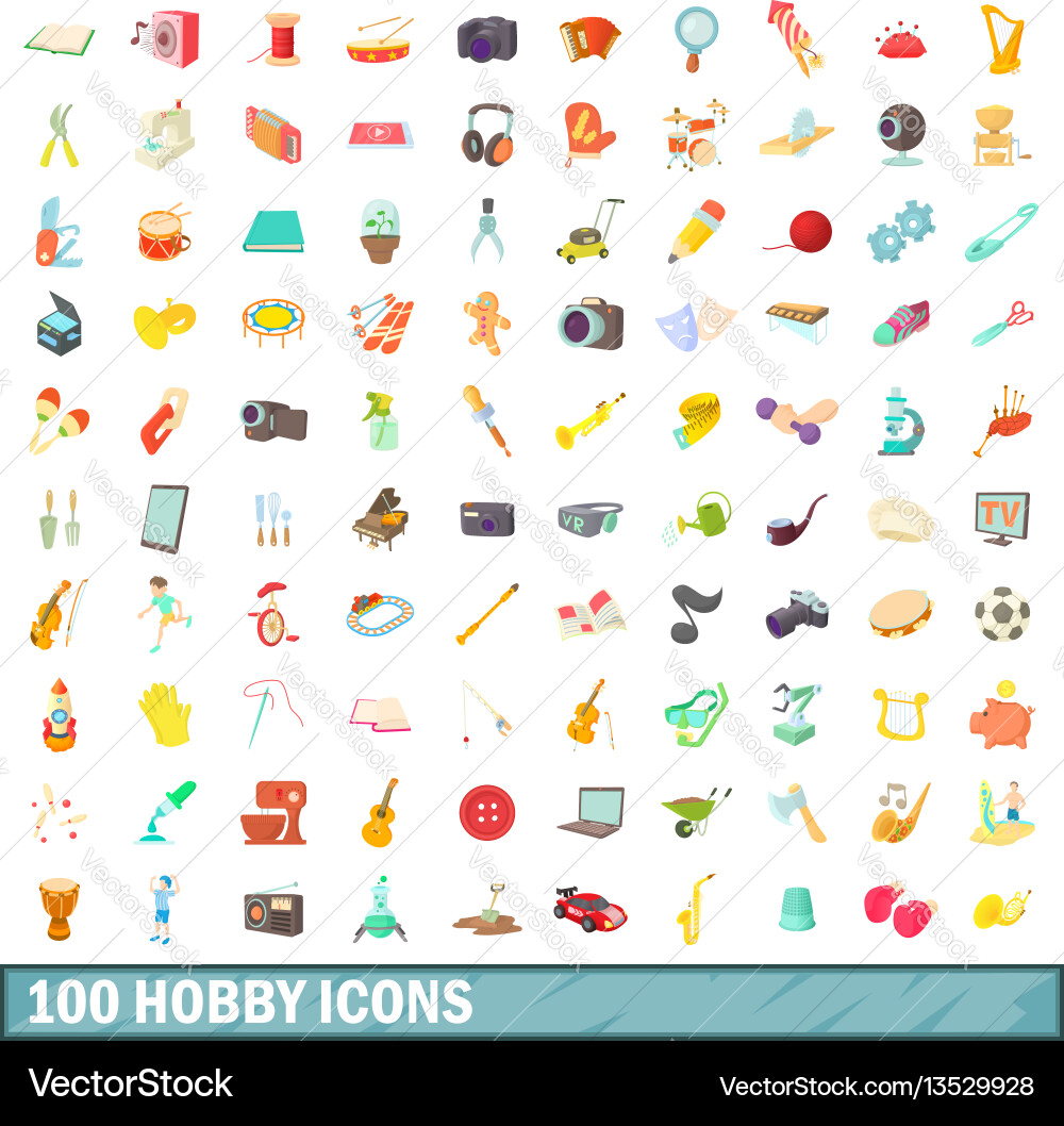 100 Hobby-Symbole setzen Cartoon Stil 100 Hobby-Symbole setzen Cartoon Stil vektorbild