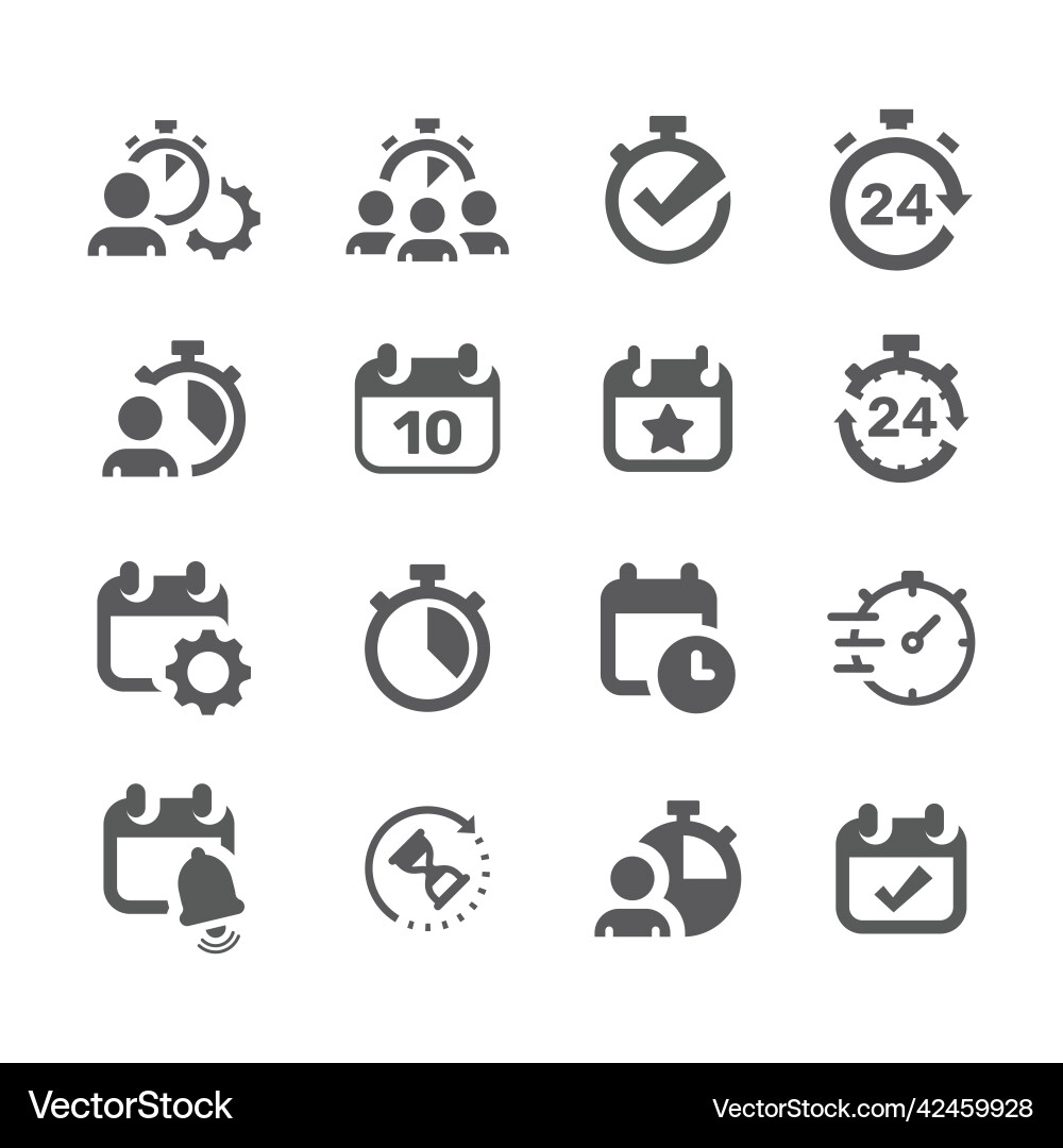 Date and time calendar clock icon set Date and time calendar clock icon set Vector Image