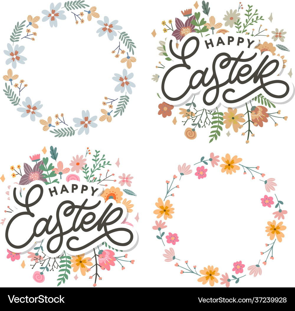Happy easter day background with frame flowers Happy easter day background with frame flowers vector image