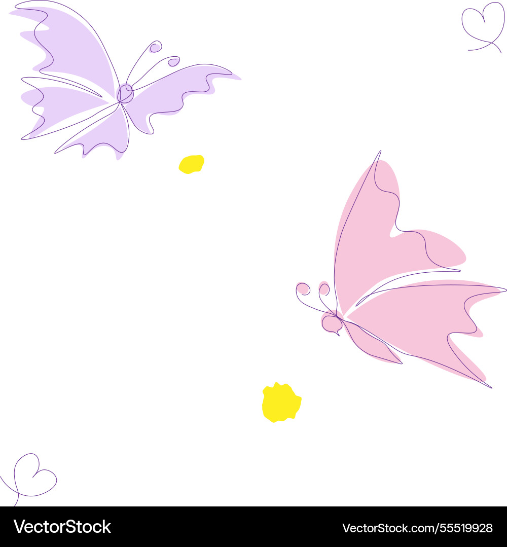Outline of beautiful pink and lilac butterflies Outline of beautiful pink and lilac butterflies Vector Image