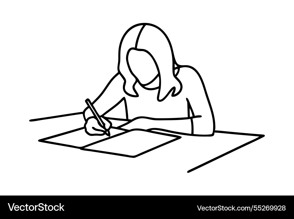 Woman taking notes on paper hand drawn line art Vector Image