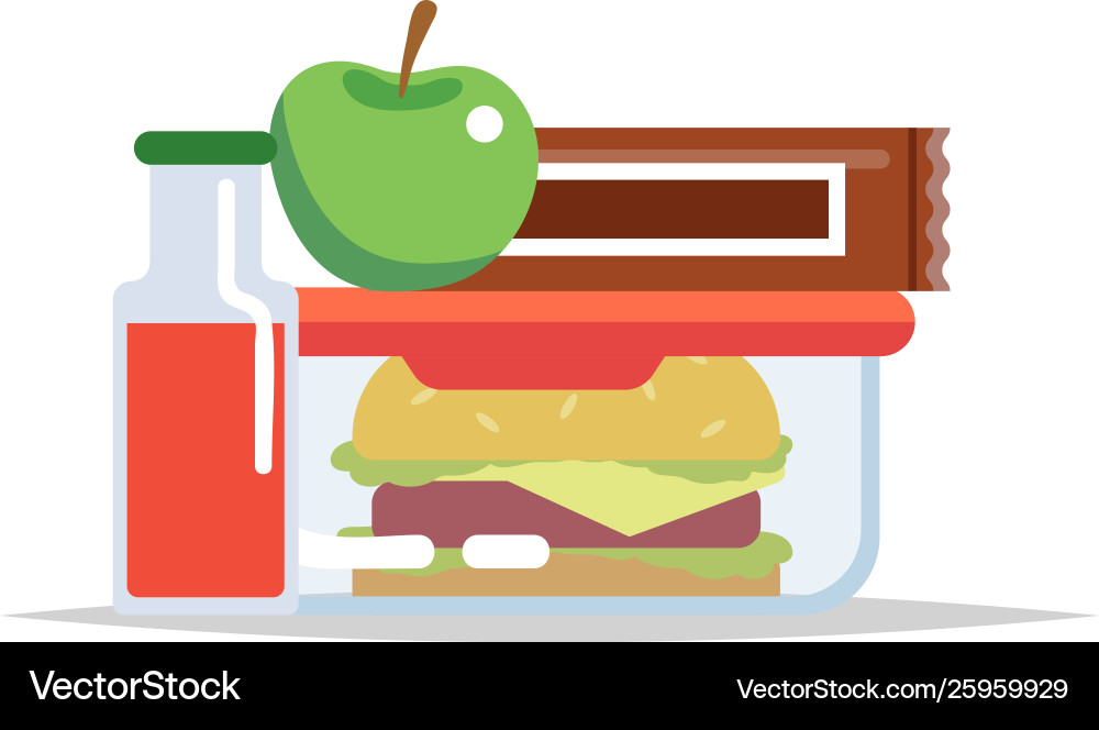 Lunchbox - Essensbehälter mit Hamburger Apfel Lunchbox - Essensbehälter mit Hamburger Apfel vektorbild