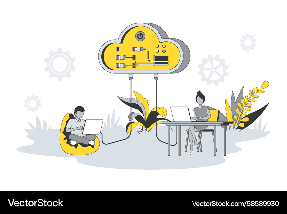 Cloud computing concept in flat line design Vector Image