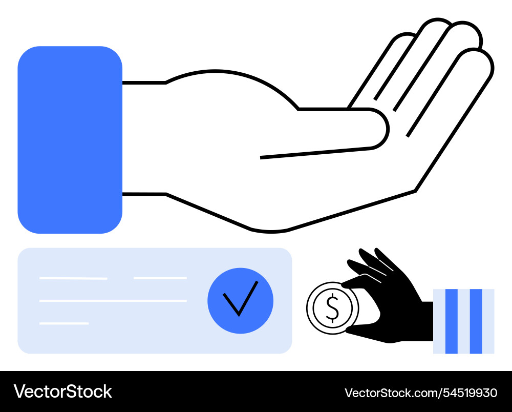 Hand gesture with checkmark and coin icon Vector Image