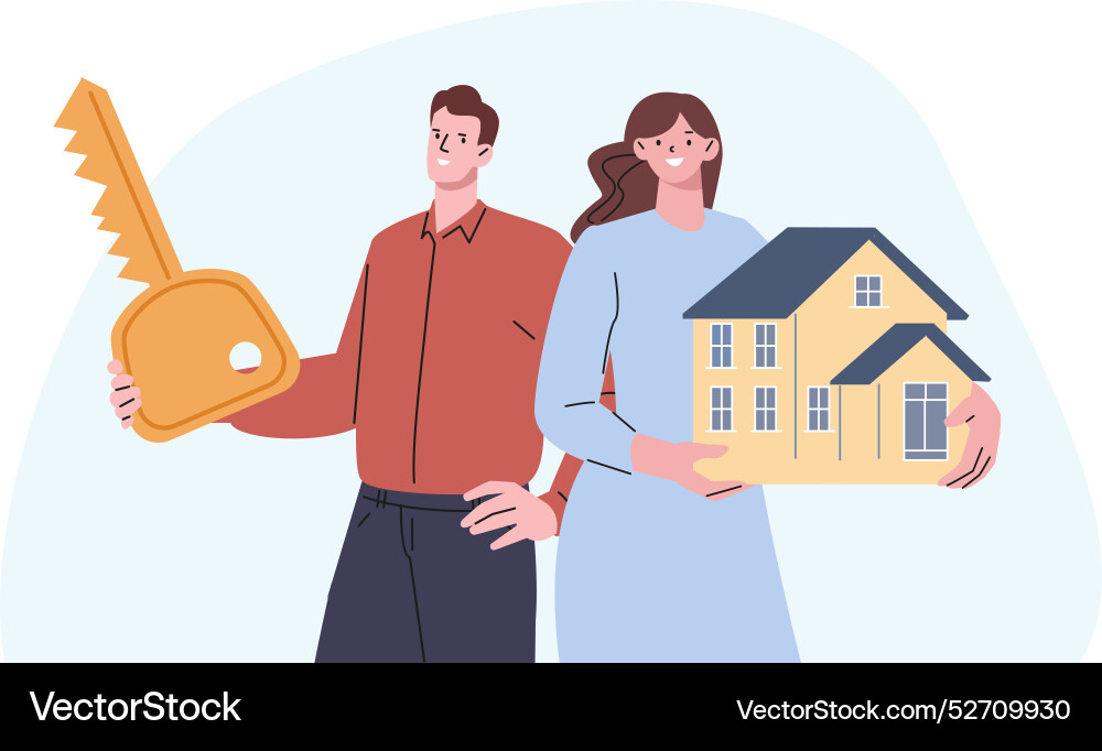Happy property buyers couple buy house for family Happy property buyers couple buy house for family vector image