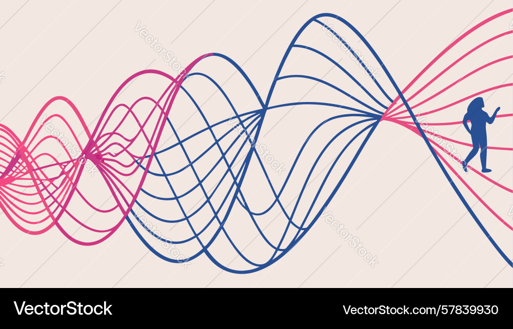 Intersecting abstract waves and small person vector image