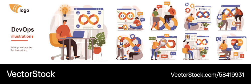 DevOps Teamwork & Software Development Vector Image