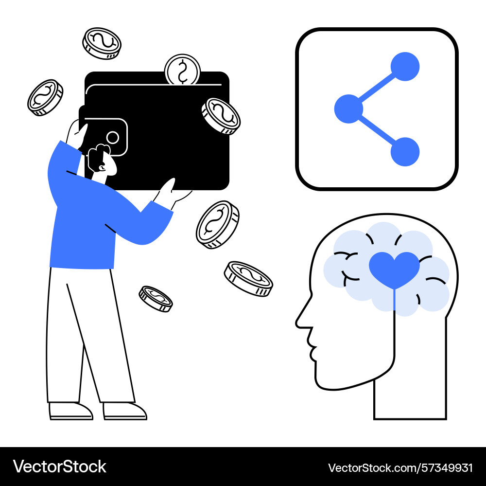 Man with wallet and coins sharing icon brain Man with wallet and coins sharing icon brain vector image