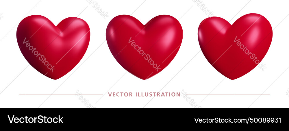 Set of realistic 3d red hearts different rotation Set of realistic 3d red hearts different rotation vector image