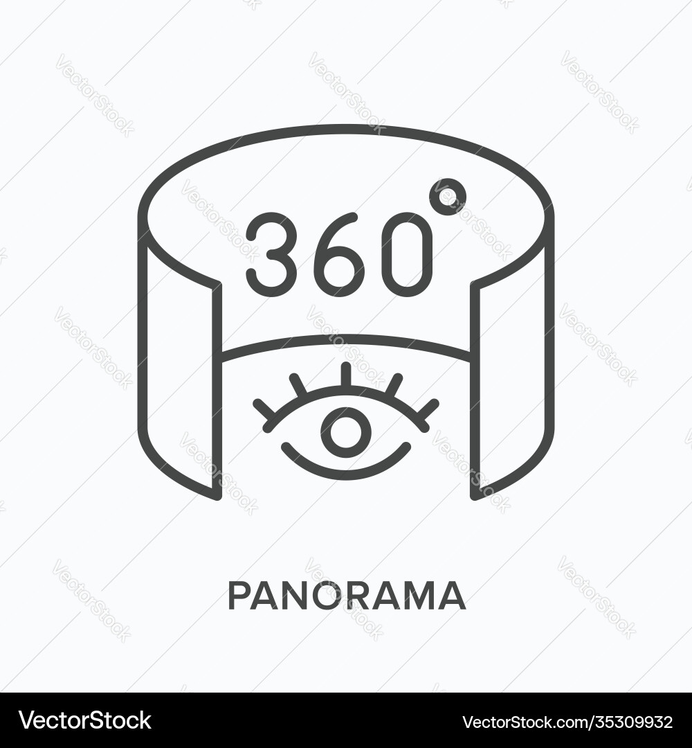 360 degree panorama flat line icon outline vector image