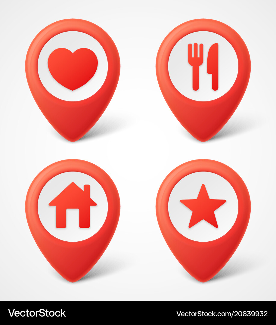 3d map pointer icons markers set 3d map pointer icons markers set vector image