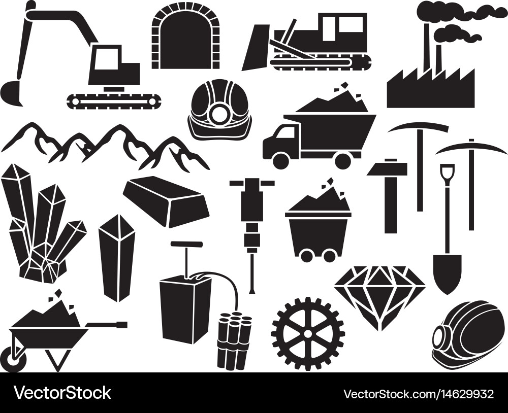 Black mining icons set Royalty Free Vector Image