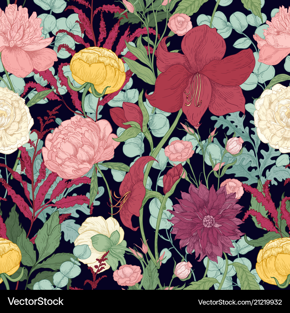 Botanisches nahtloses Muster mit herrlichem Garten Botanisches nahtloses Muster mit herrlichem Garten vektorbild