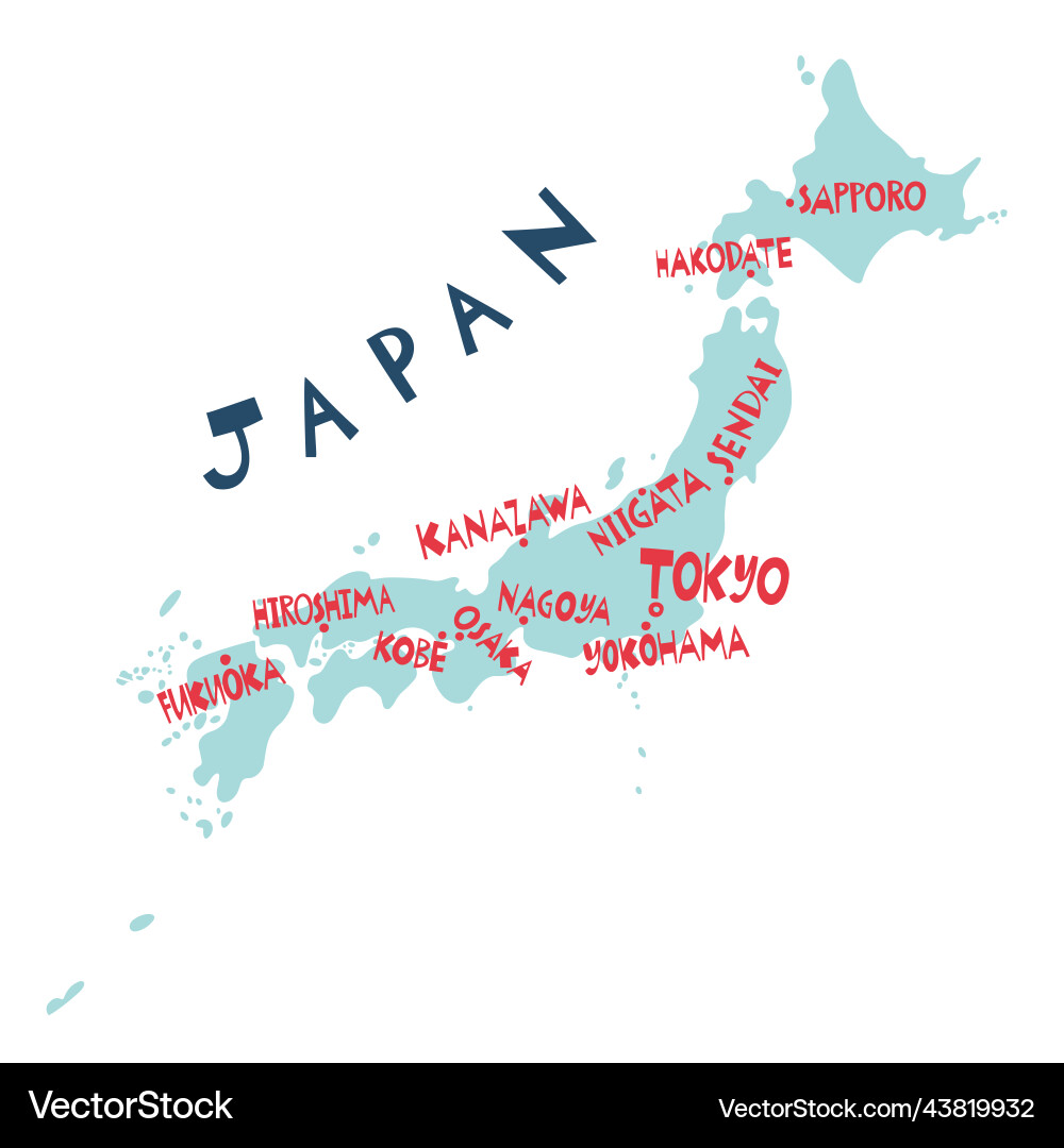 Hand gezeichnete stilisierte Karte der japanischen Städte Ost Hand gezeichnete stilisierte Karte der japanischen Städte Ost vektorbild
