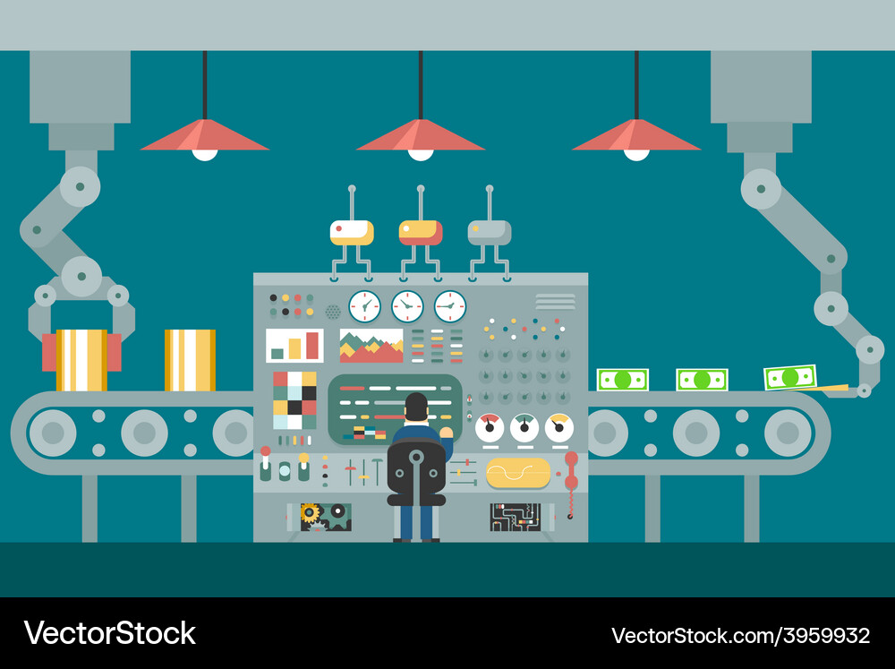 Robot Production Line Analysis Vector Image