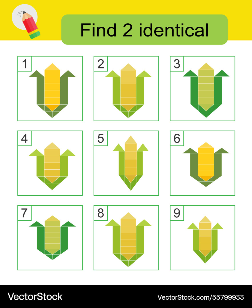 Fun puzzle game need to find two identical corn vector image