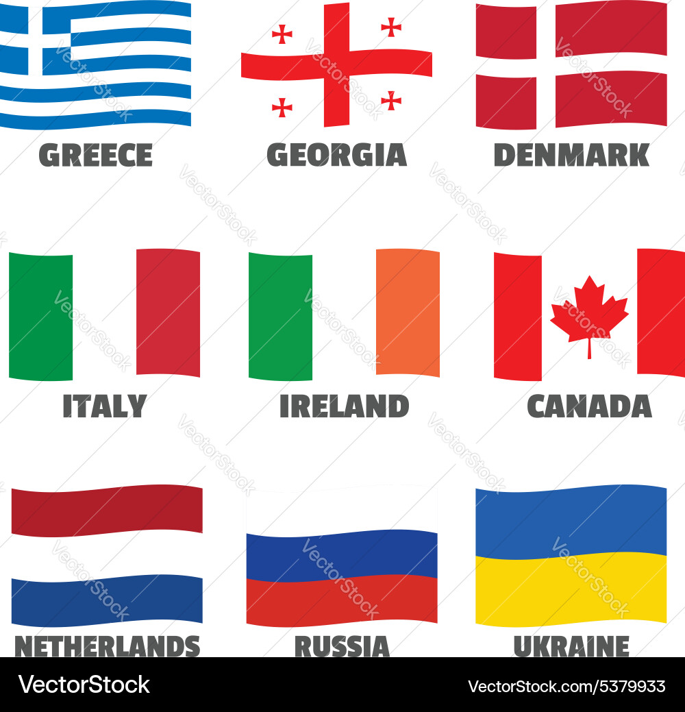 Set of wave national flags with title for web vector image