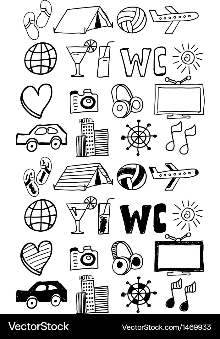 Travel Doodles & Icons - Vacation Theme Vector Image