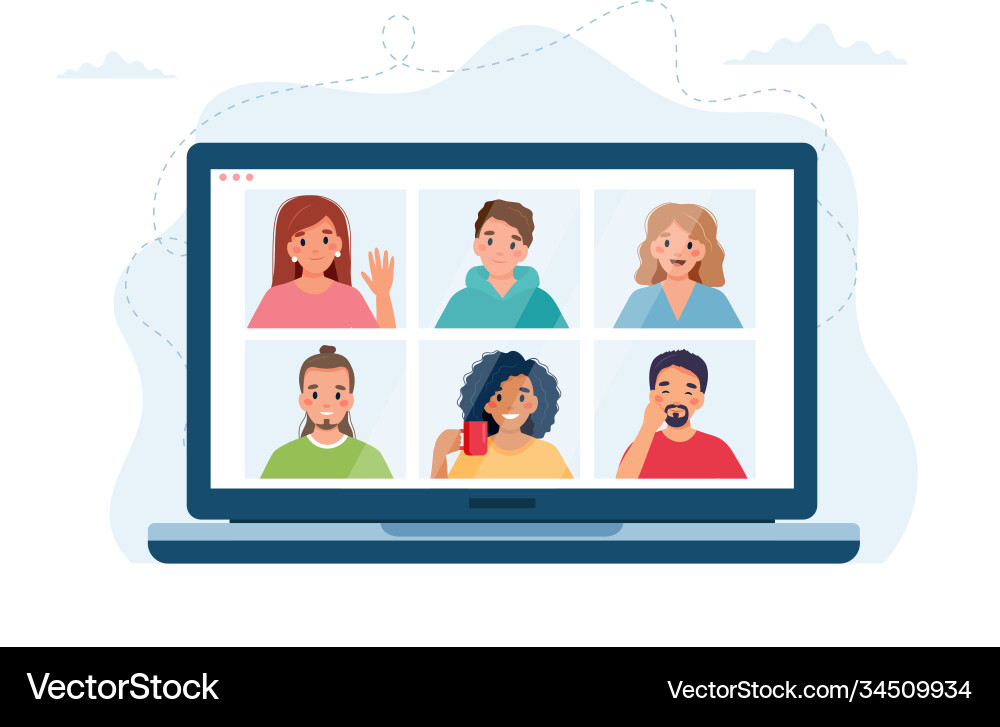 Computer with group people doing call vector image