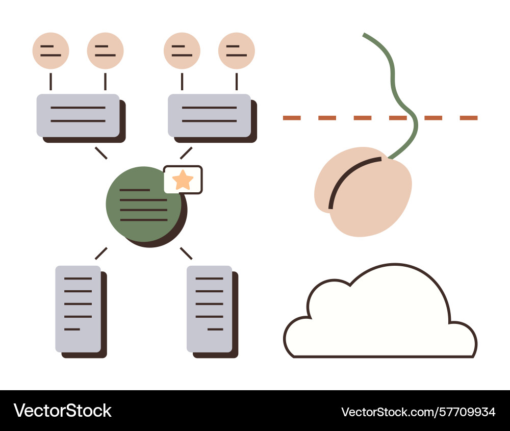 Data flow and cloud storage with branching vector image