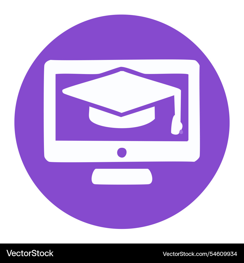 E-learning icon graduation cap on computer monitor E-learning icon graduation cap on computer monitor vector image