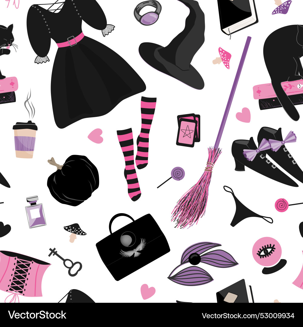 Halloween witch accessories seamless pattern Vector Image