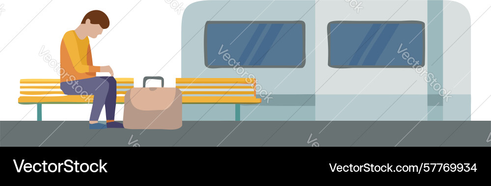 Man waiting at a bus stop on bench design Vector Image