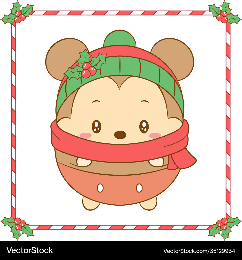 Merry christmas cute mouse drawing with red scarf Merry christmas cute mouse drawing with red scarf vector image
