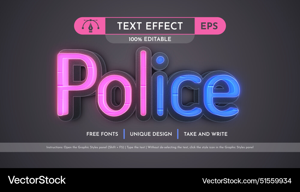 Police - editable text effect font style Vector Image